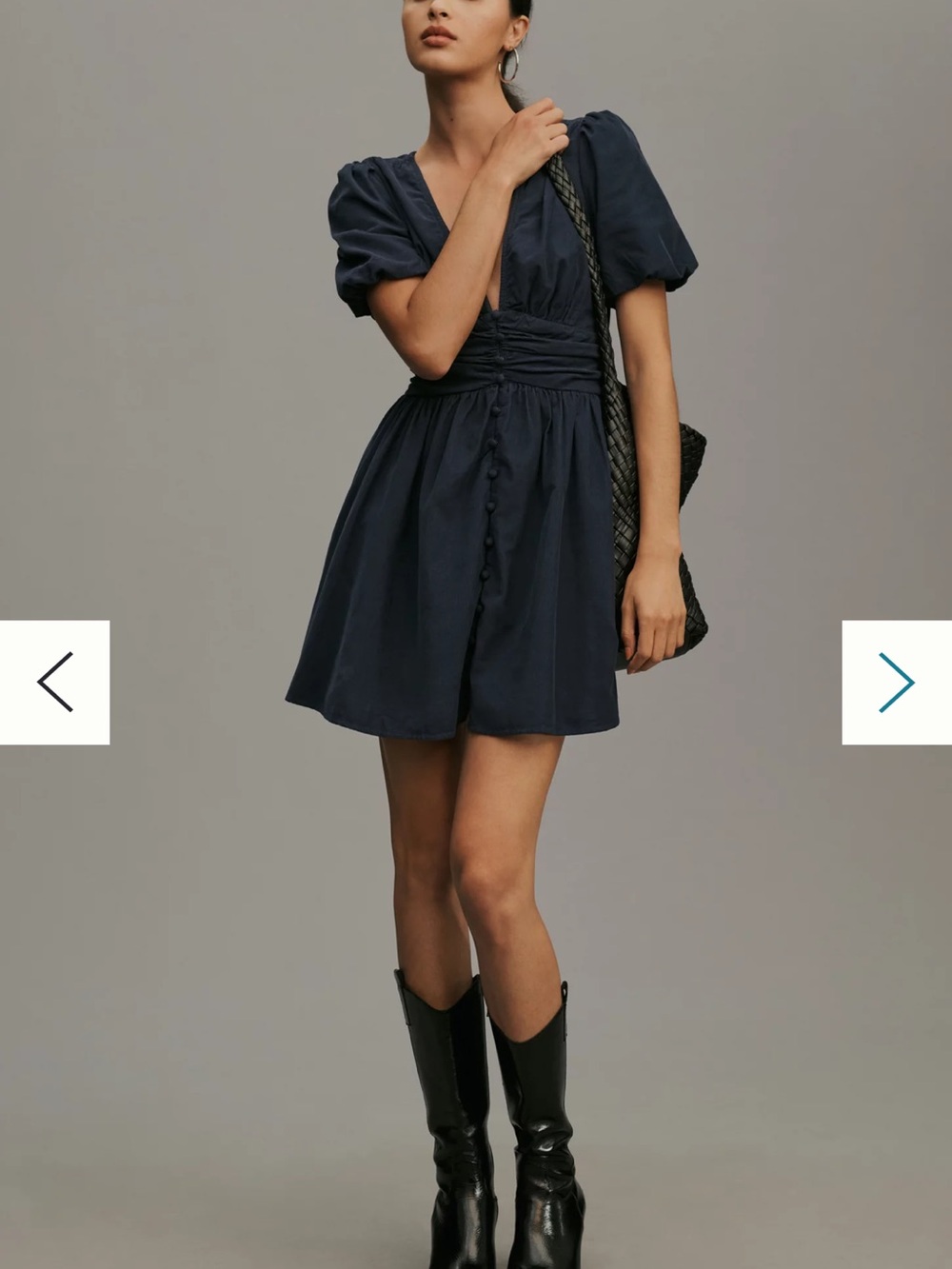 Anthropologie Katerina Button-Front Mini Dress Corduroy Puff Sleeve V Neck Dress
